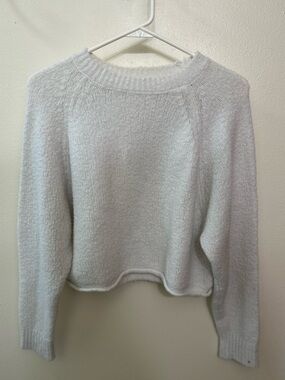 Garage White Cropped Textured Crewneck Sweater